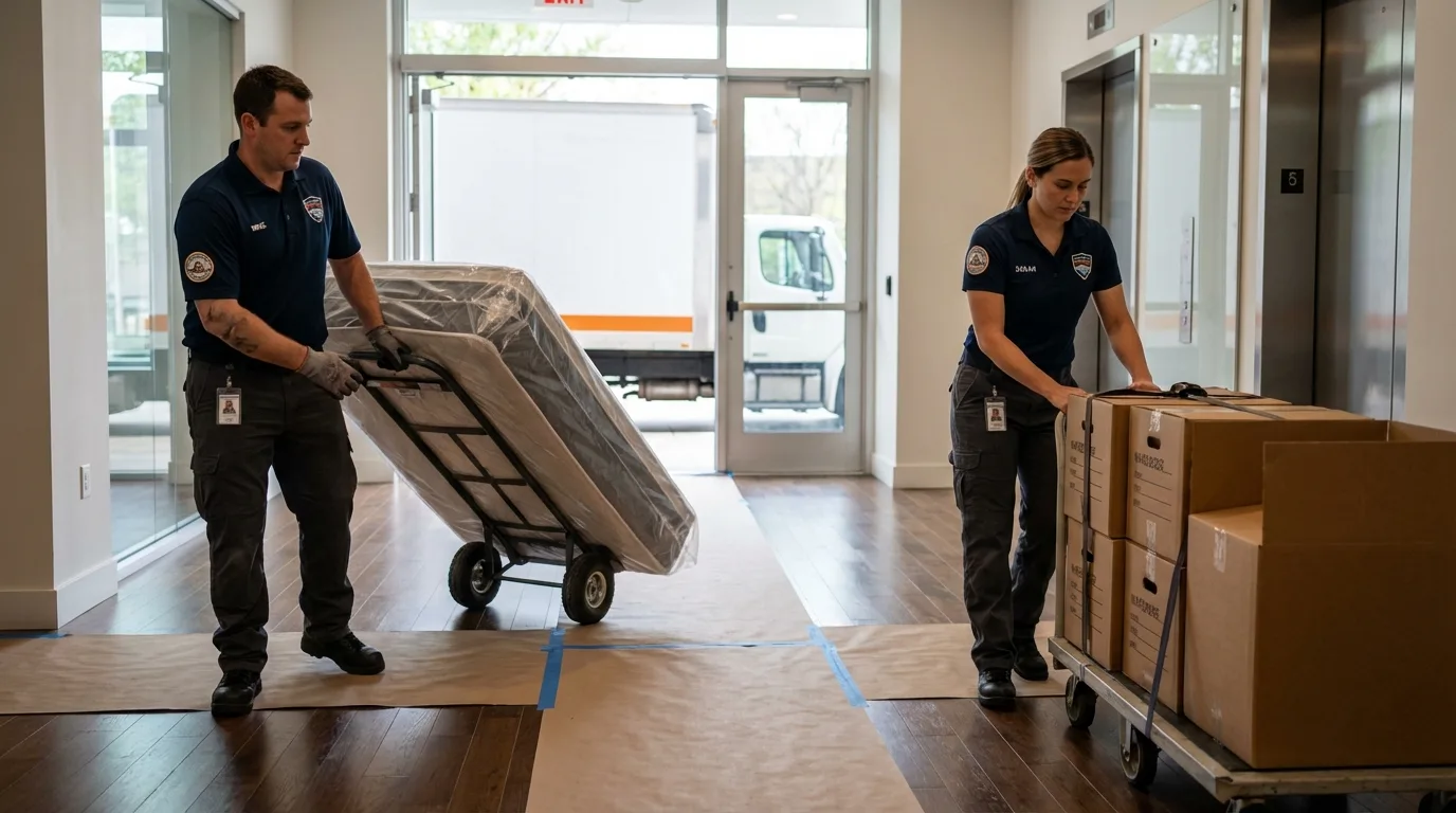 Professional apartment movers loading elevator in Durango, CO